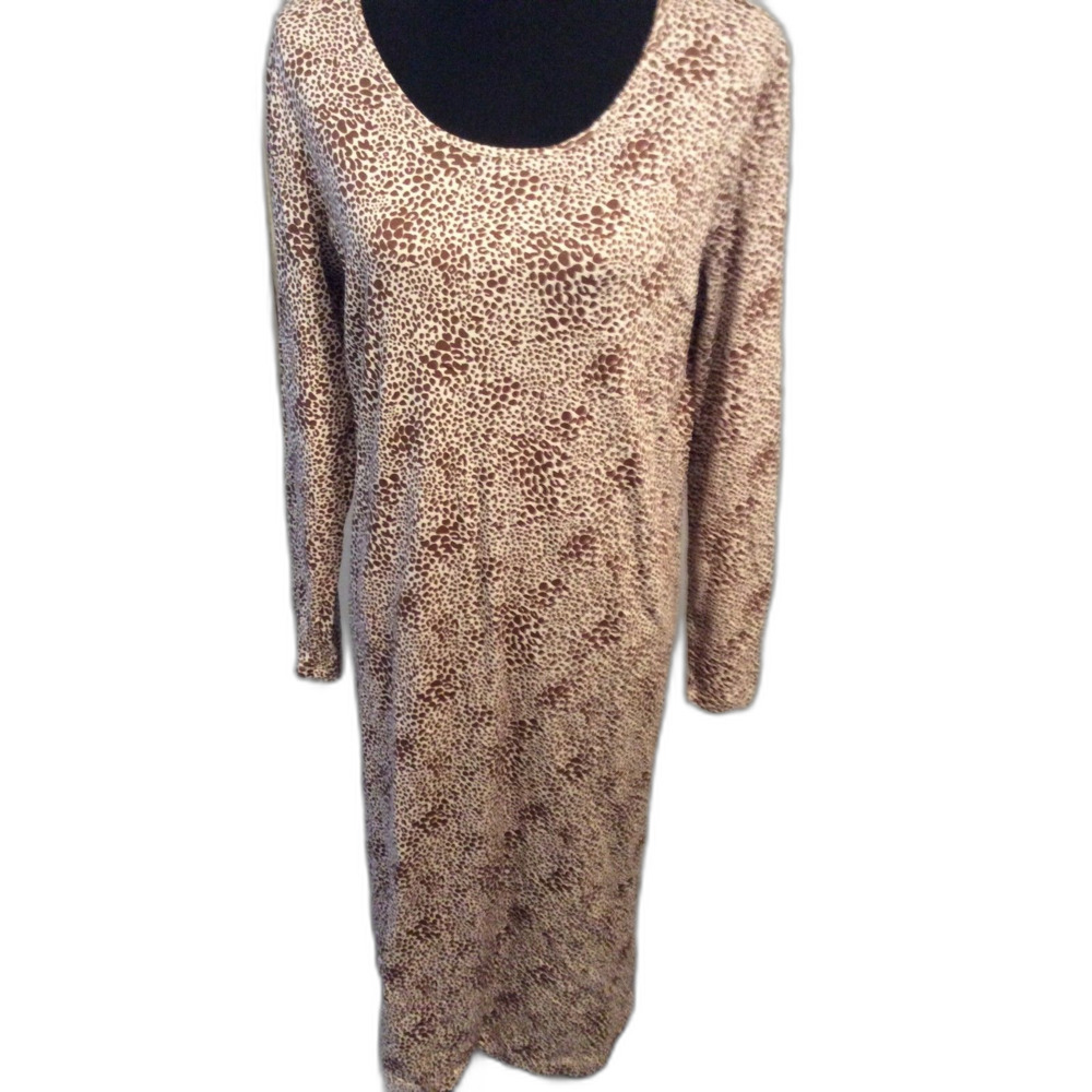 Lands' End Cheetah Knit Print Long sleeve Dress Travelcore Large